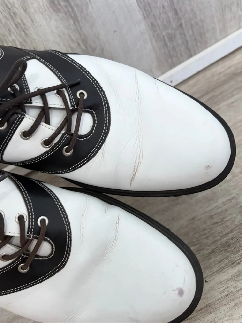 ECCO Golf Shoes White Black Leather Spikes Men's Size 46 - 12 -  12.5 Preppy